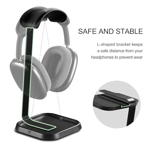 Headset Holder, Curved Earphone Holder with Storage Tray, Base Gaming Headset Holder for AirPods Max, Beats, Bose, Sennheiser, Sony and More (Black) - Image 4
