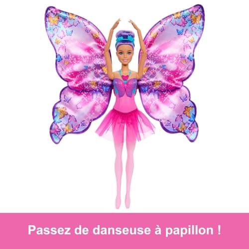 Barbie From Dancer to Butterfly Transformation Doll 2 in 1 with Open Wings Purple Hair Headband and Removable Tutu HXJ10 - Image 6