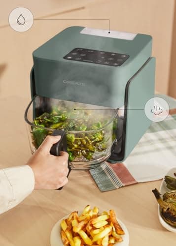 CREATE /AIR FRYER STUDIO CRYSTAL/Oil Free Deep Fryer 4.2L with Sage Green Water Spray/Capacity 5-6 servings, 6 programs, Glass tray, Time and Temperature Control, 1300W - Image 7