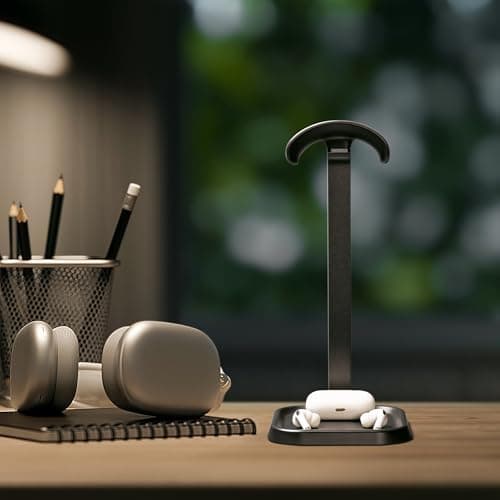 Headset Holder, Curved Earphone Holder with Storage Tray, Base Gaming Headset Holder for AirPods Max, Beats, Bose, Sennheiser, Sony and More (Black) - Image 8