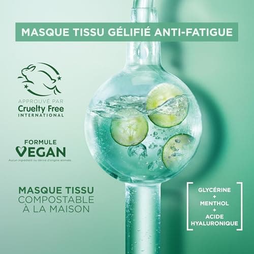 GARNIER Skin Active - Masque Visage Tissu Gélifié Hyaluron Cryo Jelly - Anti-Fatigue & Effet Rafraîchissant - Glycérine, Menthol & Acide Hyaluronique - Vegan & Cruelty Free - Peaux Fatiguées - x1 - Image 6