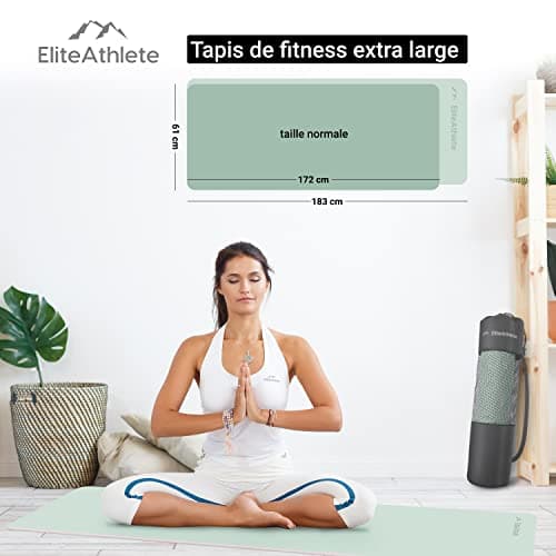 EliteAthlete Tapis yoga - Tapis de sport - Tapis fitness - Tapis de gymnastique antidérapant - Fitness Pilates - Tapis de gym - 183 x 61 x 0,6 cm - Tapis d'exercice avec sangle de transport + sac - Image 4
