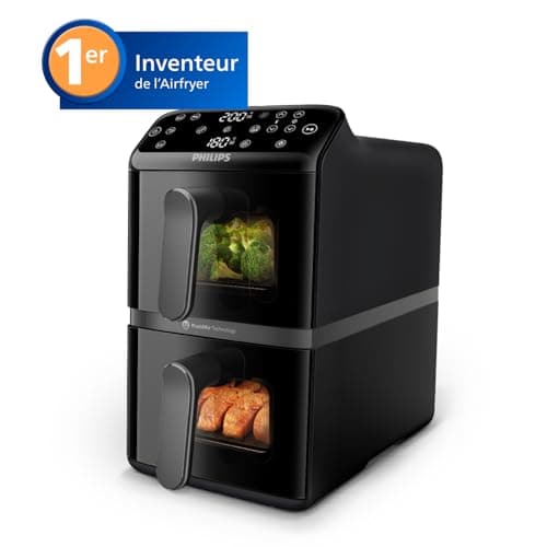 Philips Airfryer 4000 Series - Air Fryer VerticalDuo, 10L, RapidAir, 13 Cooking Modes, Synchronization, 45% Space Saving, Ceramic Coating PFAS Free, Cooking Windows, Black (NA460/00) - Image 6