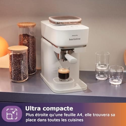 Philips Baristina Espresso Machine, Milk Frother Included, Real Espresso, Made Easy, 16 Bar Pressure, Built-in Grinder, White Machine with White Filter Holder (BAR303/00) - Image 7
