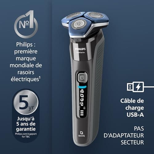 Philips Rasoir électrique Série 7000 pour homme Wet & Dry avec tondeuse rétractable, socle de charge, coffret de voyage et brossette de nettoyage (modèle S7887/35) - Image 3