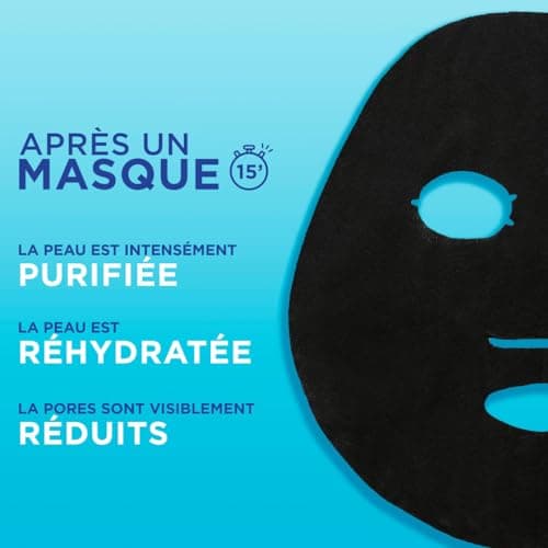 GARNIER Skin Active - Masque Visage Tissu Charbon Végétal - Réducteur De Pores & Hydratant - Charbon Pur, Acide Hyaluronique, LHA & Algue Brune - Vegan & Cruelty Free - Peaux Sensibles - x1 - Image 3