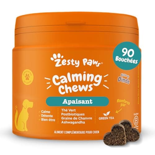 Zesty Paws Calming - Complément pour Chien sous Forme de friandise - Anti Stress - calmant - Hyperactivité - Ashwagandha, Thé Vert et L-Tryptophane - 90 Unités - Image 2