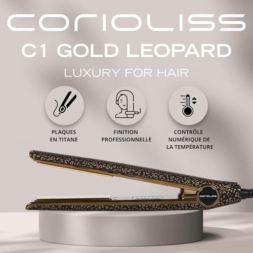Corioliss C1 | Professional Titanium Hair Straightener | Titanium Hair Straightener | Temperature 120°C-235°C | Fast Heats 20S | Perfect For Straightening & Waves | Travel Case | Leopard Gold - Image 3