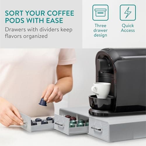 Navaris Coffee Capsule Drawer – Coffee Machine Pod Holder Compatible with Nespresso CBTL K-Cups with 3 Drawers – Storage Pods 48 Capsules – Grey - Image 6