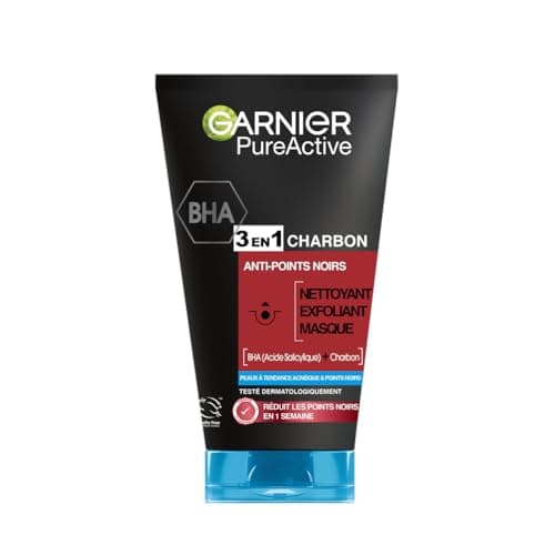 Garnier Pure Active - Nettoyant 3 En 1 - Nettoyant, Exfoliant, Masque - Réduit Les Points Noirs & Prévient Leur Apparition - BHA & Charbon - Vegan & Cruelty Free - Peau Mixtes à Grasses - 150 ml - Image 2