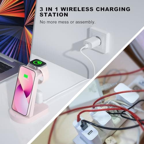 3 in 1 Induction Charger, INNISTO Fast Charger Induction Charger Station Compatible with iPhone 17/16/15/14/13/12Pro/Pro Max, Apple Watch Ultra/10/9/8/7/SE/SE2/6/5/4 AirPods321/Pro1 Pink - Image 6