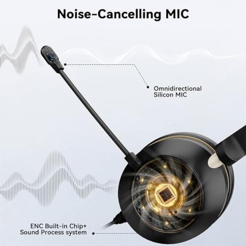 Casque Bluetooth sans fil avec microphone pour PC, casque d'ordinateur V5.2 avec micro antibruit, dongle USB, base de charge et bouton muet pour le travail, les téléphones portables, les ordinateurs - Image 4