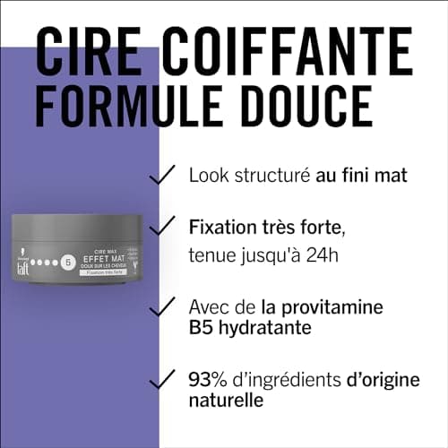 Schwarzkopf - Taft - Men's Hair Wax - Matte Effect 5 - Strong Hold - Protects Against Dryness - Long Lasting - 24h Hold - Styling - 75ml Pot - Image 6