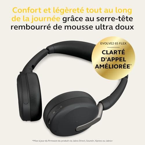 Jabra Evolve2 65 Flex, Casque Bluetooth sans Fil, avec Technologie à réduction de Bruit ClearVoice et ANC Hybride, Design Léger, Adaptateur USB-C, 20h Autonomie, Certifié MS Teams, Noir - Image 4