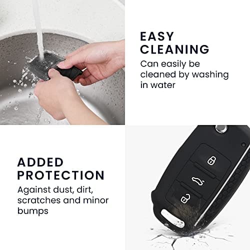 kwmobile Car Key Case Compatible with VW Skoda Seat 3-Button Car Key Accessory – Soft Silicone Case – White / Black - Image 6