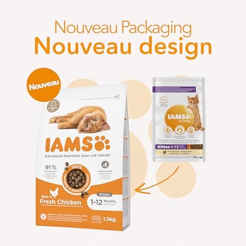 IAMS Vitality - Super Premium Kitten Food - Tasty Whole Balanced - Promotes Growth and Vitality - Fresh Chicken - Non-GMO Artificial Flavour Colouring - Resealable Bag of 1.5 kg - Image 3