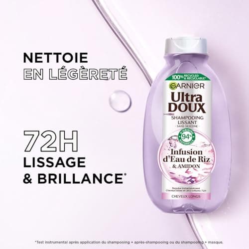 Garnier Ultra Doux - Shampooing Lissant Douceur & Brillance à l'Infusion d'Eau de Riz - Cheveux Rebelles et Indisciplinés - 250 ml - Image 3