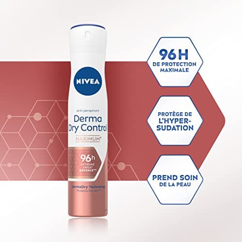 NIVEA Derma Control 96 h Déodorant spray (1 x 200 ml), Détranspirant contre la transpiration excessive, l’humidité et les odeurs, cliniquement approuvé, Déodorant femme à la formule brevetée - Image 4