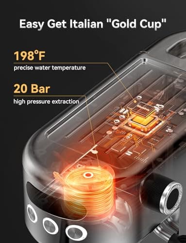 Neretva Machine a Cafe 20 Bar, Cafetière Expresso 1350W Compacte En Acier Inoxydable Avec Mousseur À Lait & Écran LED Machine à Cafe Utiliser Pour La Maison Capacité 1,3L - Espresso/Macchiato/Latte - Image 4