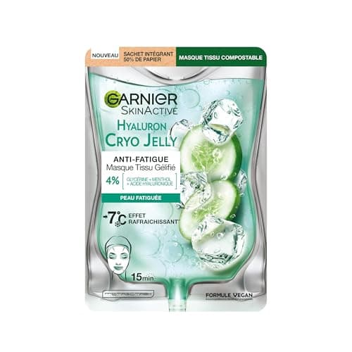 GARNIER Skin Active - Masque Visage Tissu Gélifié Hyaluron Cryo Jelly - Anti-Fatigue & Effet Rafraîchissant - Glycérine, Menthol & Acide Hyaluronique - Vegan & Cruelty Free - Peaux Fatiguées - x1 - Image 2
