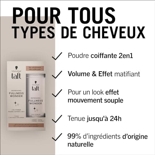 Taft - Schwarzkopf - Hair Styling Powder - 2-in-1 - Volume - Long Lasting - Mattifying Effect - Messy Effect - Does not stick - 99% ingredients of natural origin - Container of 10 g - Image 8