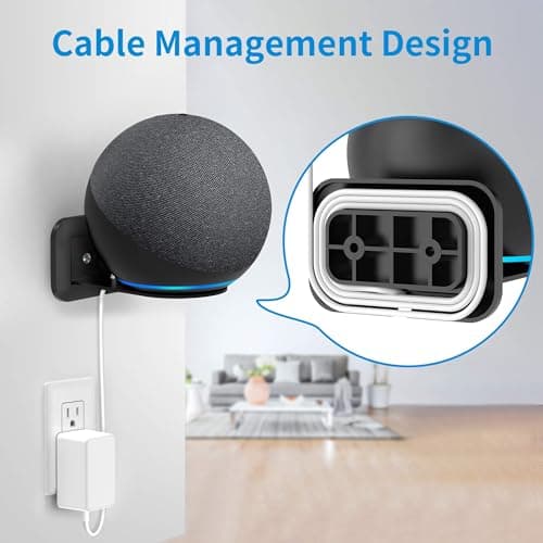 PlusAcc Wall Mount for ECH0 4.Gen - No Noise Loss Bracket, Built-in Cable Management, Accessory for Google Nest Mini, Bedroom, Living Room and Kitchen Black - Image 4