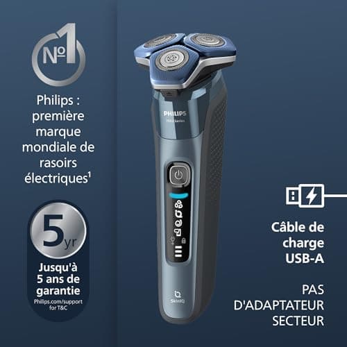 Philips Rasoir Philips Series 7000 - rasoir électrique Wet & Dry bleu glacier avec tondeuse rétractable intégrée, tondeuse à barbe, coffret de voyage, Quick Clean Pod et socle de charge (S7882/54) - Image 4