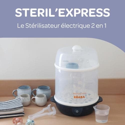 BÉABA, Steriliser Bottles 2 in 1, Scalable, Electric Steam, 2 in 1, 2 Compartments, Up to 8 Bottles & Accessories, Ultra Fast, Timer, Steril'Express, Night Blue - Image 4