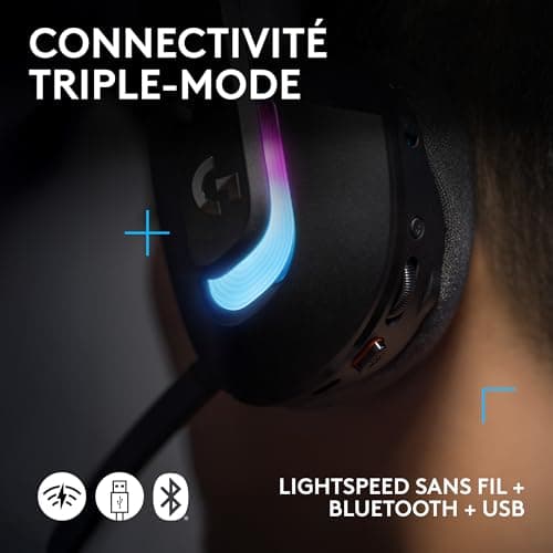 Logitech G G522 LIGHTSPEED Wireless Gaming Headset, LIGHTSYNC RGB, Full Mic Bandwidth & Advanced Synchronized Audio, Triple Connectivity - LIGHTSPEED, Bluetooth, USB-A to USB-C for PC - Black - Image 7