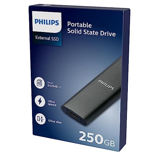 Philips Portable External SSD 250GB - Ultra Slim, SATA Ultra Speed USB-C - USB, Read Speed up to 540MB/s, Write Speed up to 540MB/s, Aluminum - Image 3