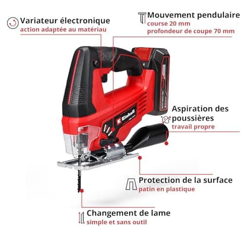 Einhell Cordless Jigsaw TC-JS 18/70 Li (1 x,2.5 Ah) (18 V, cutting depth 70 mm, tool-free blade change, vacuum adapter, with 2.5 Ah battery and charger, 1 blade) - Image 4