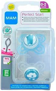 MAM Perfect Start S186 Dummy with SkinSoftTM Ultra-Soft Silicone Extra Fine Soft Silicone Soother, 0-2 Months, with Self-Sterilising Box, Blue (Pack of 2) [Assorted Design]