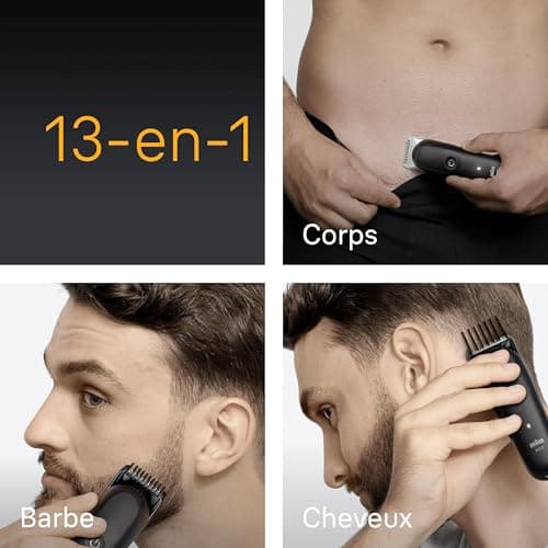 Braun Tondeuse Electrique Tout-En-Un Pour Hommes Series 5 AIO5565 Noir, etanche, Kit De Rasage 13-En-1 Avec Lame Ultra Affûtée, Coffret Avec 8 Sabots Pour Les Cheveux, La Barbe, Le Nez et Le Corps - Image 4