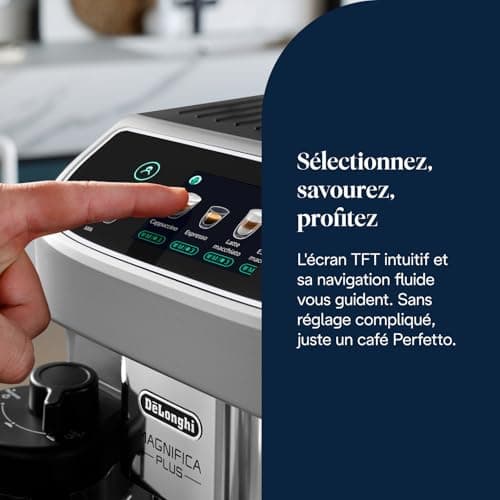 De’Longhi Magnifica Plus - Perfetto Machine à Café Automatique avec LatteCrema Mousseur à Lait Automatique, 18 Boissons en une Seule Touche, Écran Touch Couleurs, Argent et Noir (ECAM322.70.SB) - Image 7