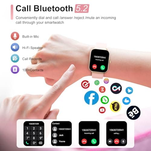 Montre Connectée Femme avec Appels Bluetooth, 1,96 Pouces Smartwatch 113+ Modes Sport IP68 avec Moniteur de Sommeil, Montre Intelligente avec Fréquence Cardiaque Podometre pour Android iOS(Or Rose) - Image 4