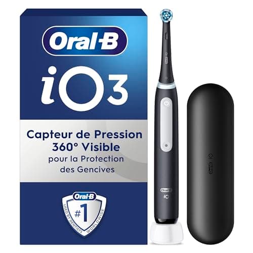 Oral-B Brosse A Dents Electrique iO 3 Noire, 3 Modes De Nettoyage Dont Blancheur, Brossage Silencieux, Capteur De Pression, Brossette De Rechange Oral B, Embout Rond, Chargeur, Etui De Voyage - Image 3