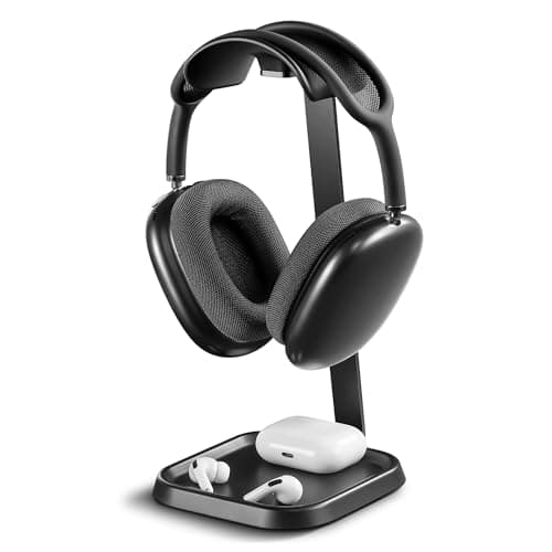 Headset Holder, Curved Earphone Holder with Storage Tray, Base Gaming Headset Holder for AirPods Max, Beats, Bose, Sennheiser, Sony and More (Black) - Image 2