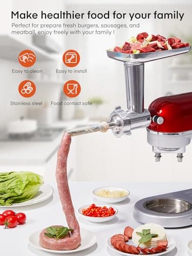 Meat Mincer for KitchenAid, 4 Grinding Plates, 2 Sausage Tips, Stainless Steel - Image 4