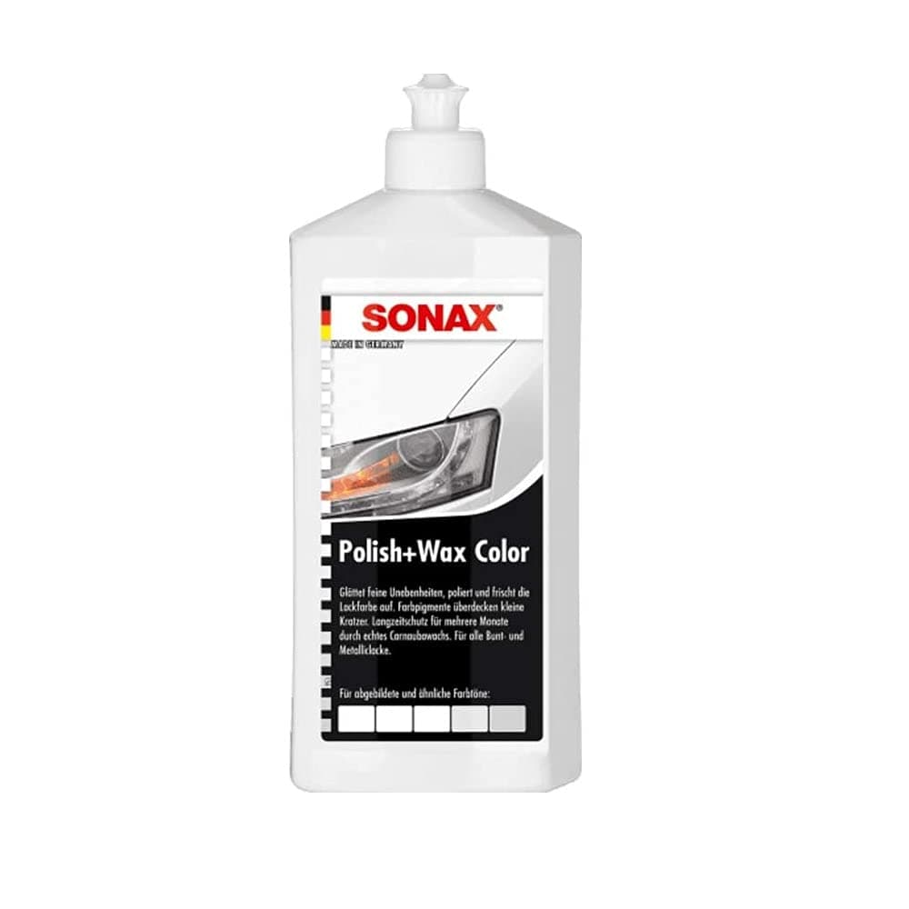 SONAX Polish + Wax Colour NanoPro White (500 ml) Medium Strength Polish with Colour Pigments and Wax Components | No. 02960000-820 - Image 1