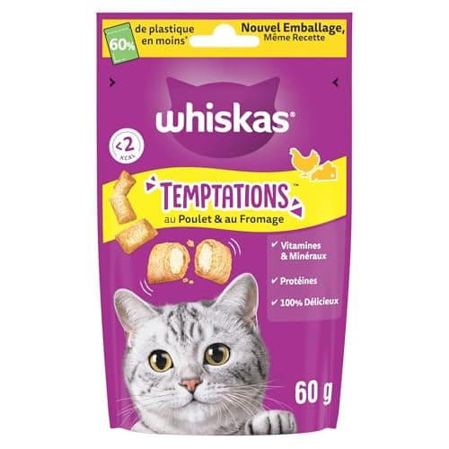 Whiskas Temptations Chicken & Cheese Cat Treats 60 g Pack of 6 - Image 3