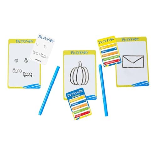 Mattel GamesPictionary Jeu de société familial pour enfants et adultes, soirée jeux pour 2 équipes, avec feutres et ardoises effaçables et sablier, Versión en Francés, JDX98 - Image 5