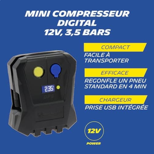 MICHELIN 009518 Mini Air Compressor 12V - 3.5 Bar - Car Tyre Inflating in 4 Minutes - Digital Pressure Gauge - Robust and Compact - Car Compressor Cigarette Lighter Connection - Versatile - Image 5