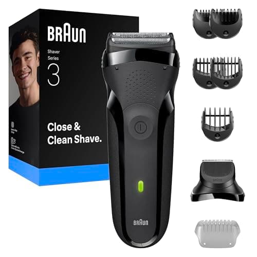Braun Rasoir électrique série 3, 3 lames flexibles, accessoire tondeuse à barbe, + 5 peignes, rasoir sec pour homme, conçu en Allemagne, 300BT, gris - Image 2