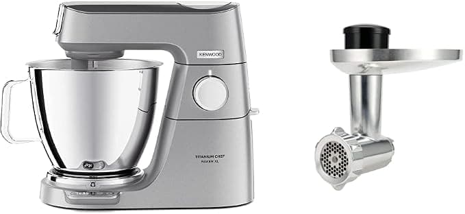 Kenwood Titanium Chef Baker XL, Mixer with K Beater, Dough Hook, Silver & KAX950ME Butcher Chopper for Brushed Aluminium Metal Robot 25 x 16 x 25 cm - Image 1