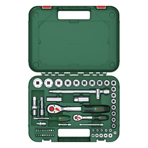 Bosch Set de 57 cliquets 1/4" + 1/2" (pour divers bricolages ; 55 accessoires ; couple élevé ; bouton de verr. ; inverseur ; manche courbé ; Softgrip ; coffret de transport) - Image 7