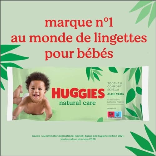 Huggies Natural Care Baby Wipes - 10 Packs of 56 Wipes (560 Wipes) - Natural Absorbent Fibres - Hypoallergenic - Alcohol Free - Aloe Vera - Prevents Irritation - Image 8