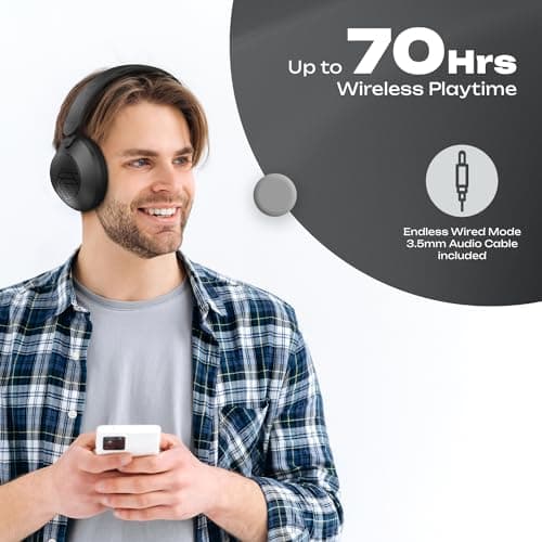 PowerLocus Casque Bluetooth sans Fil, 70 Heures Autonomie, Casque Audio avec 4 EQ Modes, Stéréo Hi-FI, Oreillettes Douces, avec Microphone, Connexion multipoint pour iPhone/Voyage/Ordinateur Portable - Image 4