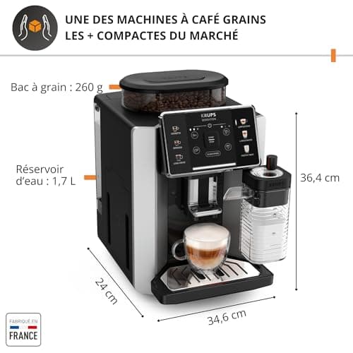 Krups Sensation Milk, Coffee bean machine, Automatic espresso, 6 drinks, Cappuccino milk jug, Touch interface, Automatic cleaning, Silver, EA912E10 - Image 3