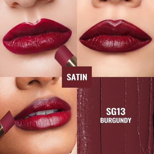 Oulac Rouge à Lèvres Satiné Mat - Burdeos lèvre, Fini Satin Mat, Couleur Intense - Texture Douce et Glissante, Tenue Longue, Sans transfert, Hydratant, Maquillage Lèvres, Végan, 4,3g SG13 Burgundy - Image 6
