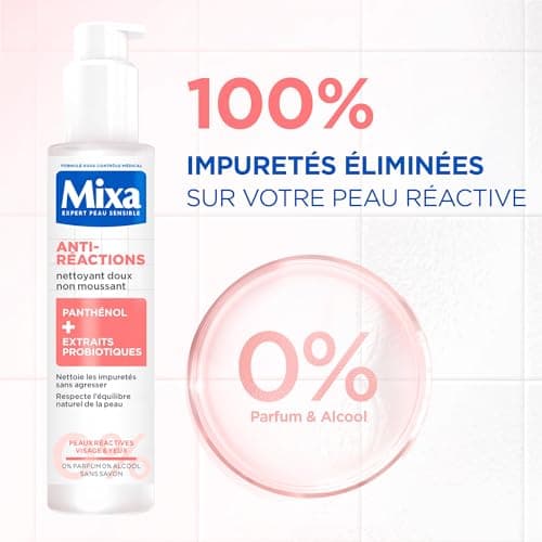 MIXA - Nettoyant Visage Anti-Réactions - Elimine les Impuretés Sans Agresser - Non Moussant, Sans Parfum, Sans Savon - Panthénol + Extraits Probiotiques - Tous Types de Peaux Réactives - 150 ml - Image 4